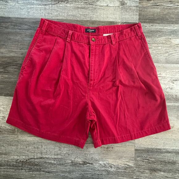 Vintage Dockers Shorts Pleated Chino Red Mens 36" Classic Relaxed Fit 90s Preppy - Picture 1 of 9